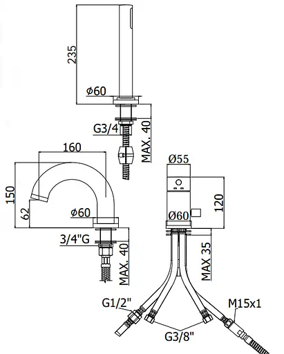 Змішувач для ванни Paffoni Light LIG 047 NO, Чорний матовий - фото 2