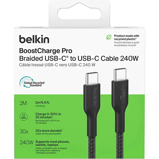 Кабель Belkin Boost Up Charge Pro Braided USB-C to USB-C 240W 2m Black (CAB025HQ2MBK) [156811] - фото 2