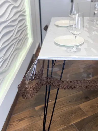 Силиконовая скатерть с коричневым кружевом 7 см 290х160 см - фото 2