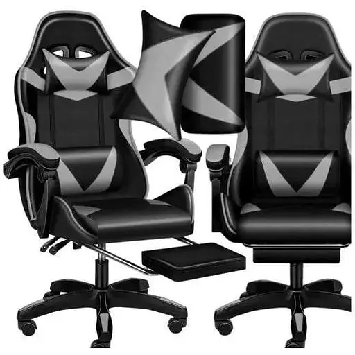 Кресло геймерское PLAYER с подставкой для ног и массажем Black/Grey (100016) - фото 1