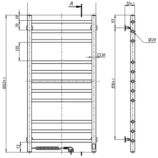 Электрический полотенцесушитель Navin Классик Квадро 500x1000 Sensor с таймером, левый 10-016153-5010, Хром, Левое, Электронный - фото 4