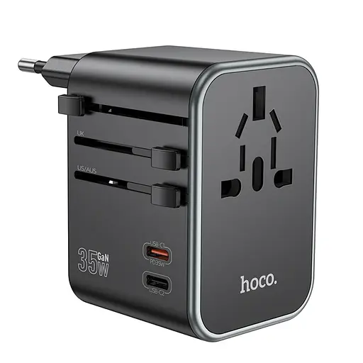 Мережевий зарядний пристрій Hoco AC19 3 USB/2 Type-C PD 35W чорний - фото 3