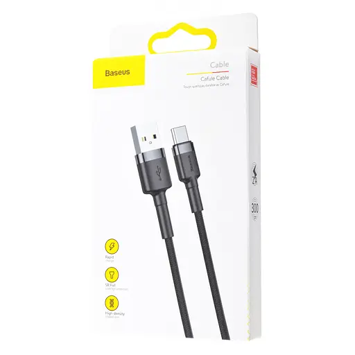 Дата кабель Baseus Cafule Type-C Cable 2A (3m) (CATKLF-U) Чорний / Сірий - фото 5