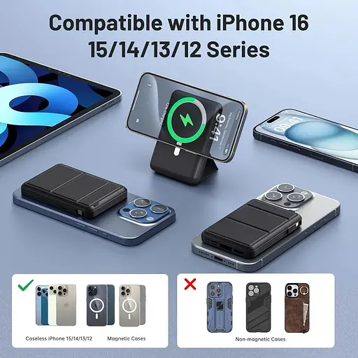 Портативний магнітний бездротовий зарядний пристрій Azmuth Magsafe Powerbank для iPhone 10000 мА·год, 22.5 Вт PD - фото 3