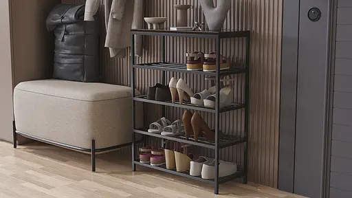 Полиця для взуття Слайм 4 Ferrum-decor 820x630x260 Чорний метал ДСП Венге Магія 16 мм (FRD-105161)