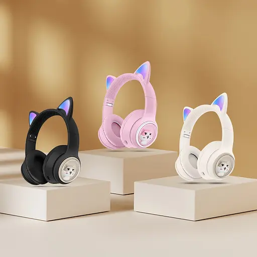 Дитячі бездротові Bluetooth навушники AZK-01 з RGB підсвічуванням і вбудованим мікрофоном Бежевий - фото 4