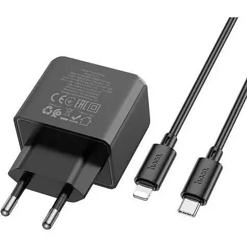 Сетевое зарядное устройство Hoco CS14A Ocean PD20W+QC3.0 charger set(C to iP) черный - фото 1