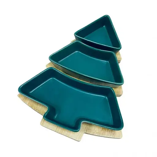 Менажниця 26x15x5 см на підставці Olens 8030-389 на 3 секції ялинка Зелений - фото 1