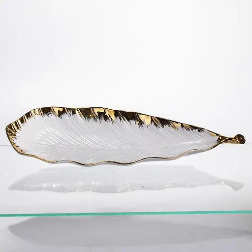 Фарфоровое блюдо для сервировки стола 37×13×2.5 (см) блюдо для подачи закусок Белый с золотом Yiwu CJY-145 - фото 4