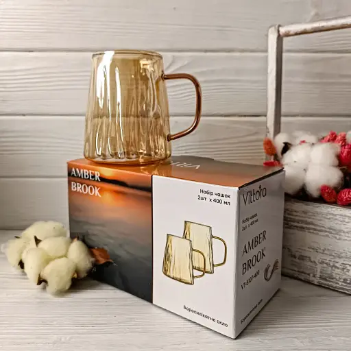 Набор чашек Vittora Amber Brook из боросиликатного стекла 2 шт. 400 мл (147366) - фото 2