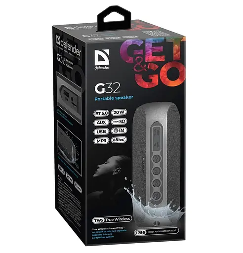Портативна bluetooth колонка Defender G32 20Вт USB TF AUX IP65 (Чорний) - фото 5