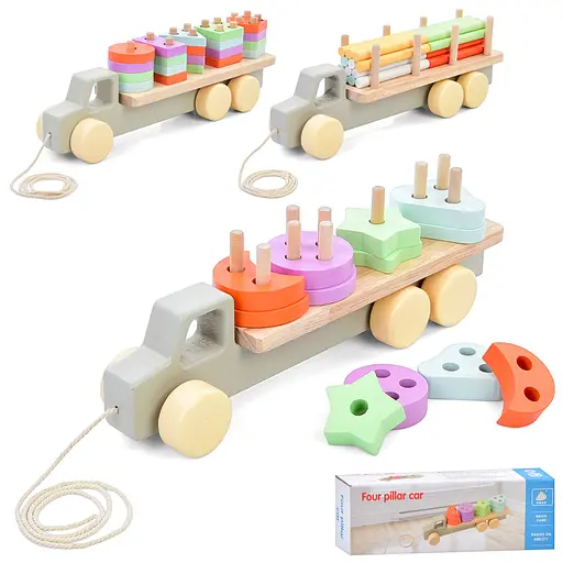 Дерев’яна іграшка Геометрика трейлер, 29.5 см, каталка на шнурі, MD0837 (В асортименті) - фото 2