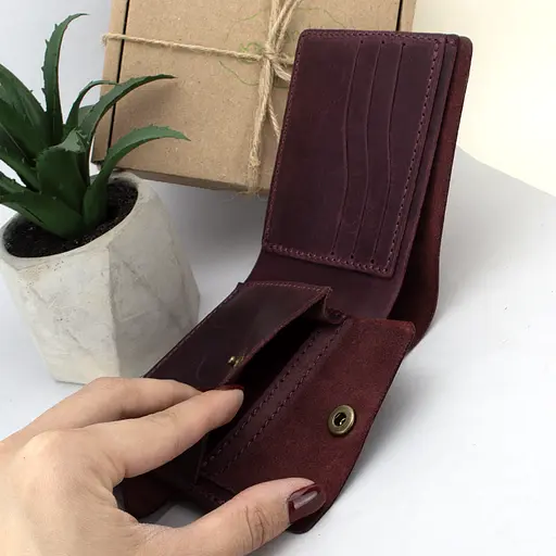 Портмоне мужское кожаное  на кнопке Handycover HC0028 бордовое - фото 6