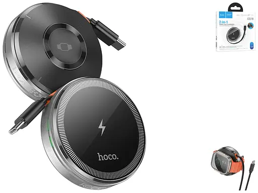 Зарядний бездротовий HOCO CQ18 Flash 2-in-1 Magnetic + iWatch (з висувним кабелем) сірий - фото 3