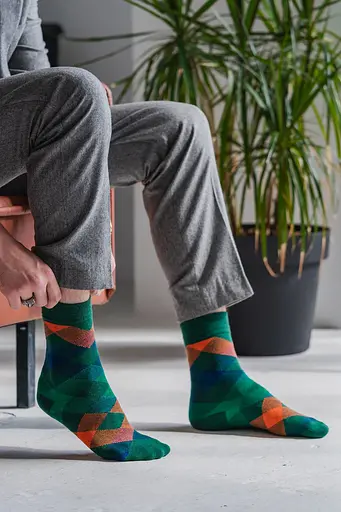 Шкарпетки з принтом ромби високі безшовні якісні ORGANIC cotton JILL ANTONY 42-43, Зелений - фото 6