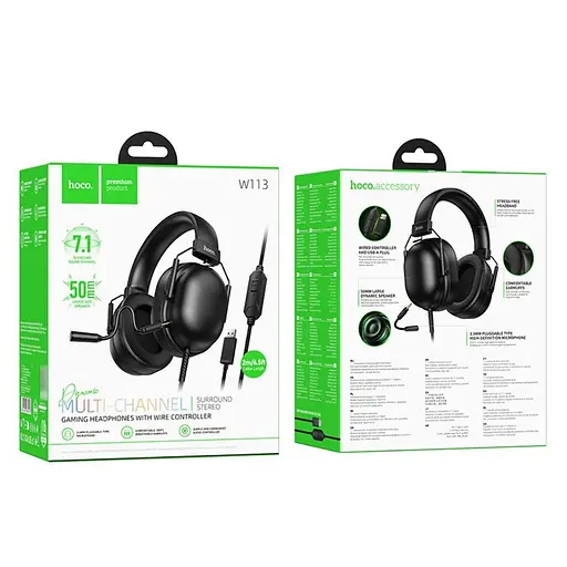 Навушники накладні Hoco W113 ігрові USB чорний - фото 7