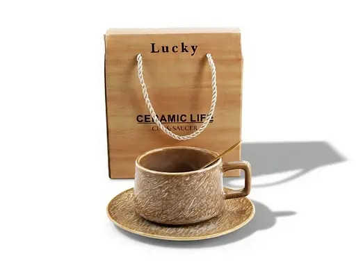 Набор чайный фарфор Interos чашка 200 мл с блюдцем бежевая (25068) - фото 1