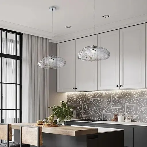 Скляний прозорий підвіс з легкими вигинами у латунному корпусі Ø 30 см | Line F | Арт. MJ82-300 AB+CL - фото 1