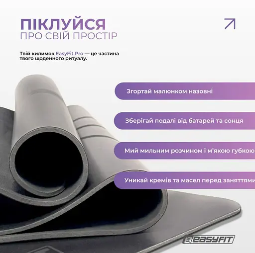 Коврик для йоги профессиональный EasyFit Pro каучук 5 мм Черный (EF-1925-BK) - фото 8