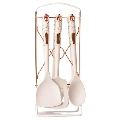 Набір кухонного приладдя 6 штук на підставці, білий мармур TS Kitchen YRUR3 - фото 1