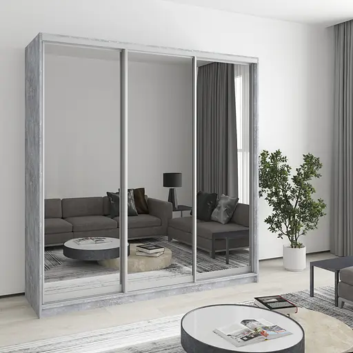 Шафа-купе тридверна MebelStar Комбо AL 3 Дзеркала 200x45x210 см Бетон (MBS-3272)