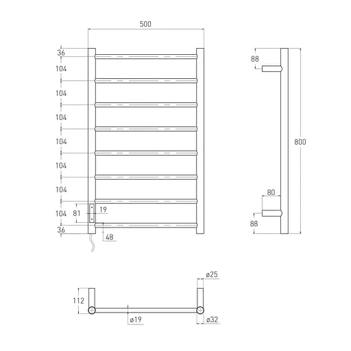 Електрична рушникосушарка Volle Rondo 500 * 800мм cromo 9235.000101, Хром, Ліве, Електронний - фото 2