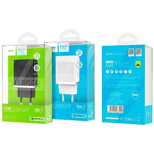 Адаптер сетевой Hoco Vast C42A 1 USB-блок зарядный черный - фото 3