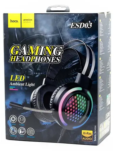 Дротові навушники ігрові Hoco Gaming LED Headphones ESD03, USB, 2х3.5mm, 2m, black - фото 4