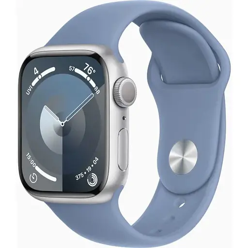 Apple Watch Series 9 GPS 41mm Silver Aluminium with Storm Blue Sport Band S/M MR903 - фото 1
