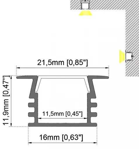 LED профіль врізний. Розсіювач PC морозний в комплекті. 2м KLOODI KLP1612KR 2 - фото 2