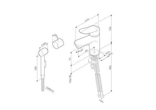 Змішувач для умивальника з гігієнічним душем Am.Pm Sunny хром F85C03000, Хром - фото 7