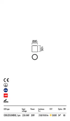 Стельовий світильник XIA PL LED COB 20W IP54 DG 3000K (RO) (5.1.2) Redo 9581 - фото 3