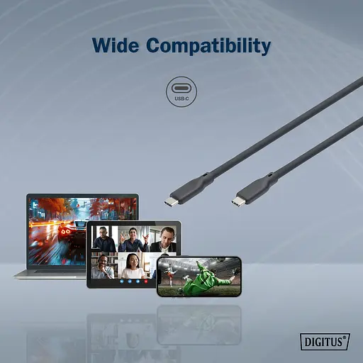 Digitus Кабель USB-C заряджання/синхронізації, 1м, USB 4.0 Gen3, 40G, 240W, 8K, силіконовий, чорний - фото 6