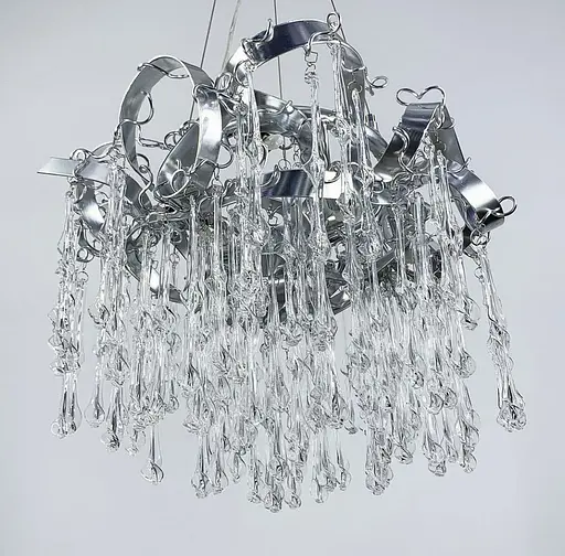 Подвесной светильник в цвете хром со стеклянными закрученными подвесами Line.F Диаметр 60см - фото 1