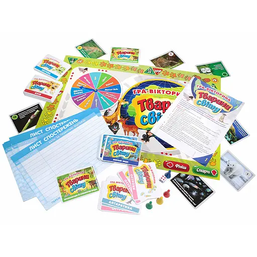 Настільна гра-вікторина "Тварини світу" 12120139 ігрове поле, рулетка. кубик - фото 3