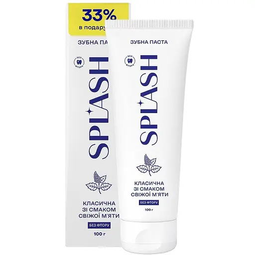 Зубна паста класична без фтору зі смаком свіжої м'яти Splash 75+25 г