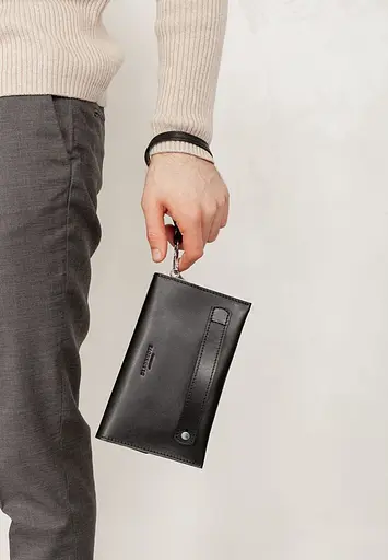 Шкіряний чоловічий клатч-барсетка 3.0 чорний краст - фото 1