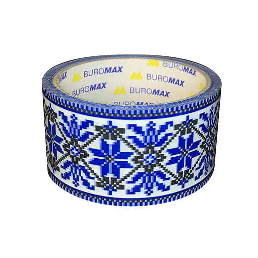 Лента клейкая упаковочная, 48 мм х 35 м, вышиванка синяя