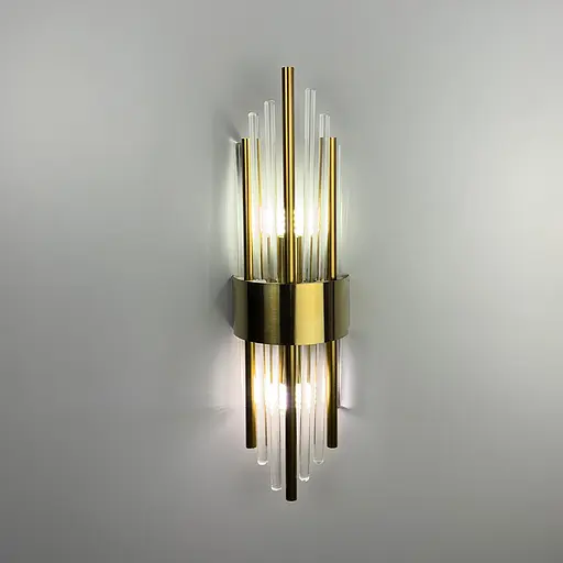 Бра Empire в латунном каркасе с прозрачными и металлическими трубочками Line F Арт. W18B-100*350 - фото 7