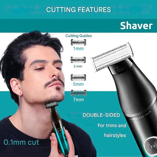 Бритва триммер для стрижки бороды и усов VGR V-339 для окантовки контурной стрижки 4 насадки IPX7 Зеленый 5 Вт - фото 6