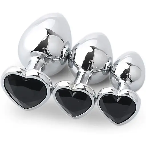 Комплект анальних пробок із кристалом SKN-NMS09 (розмір S, M, L), Срібний / Чорний