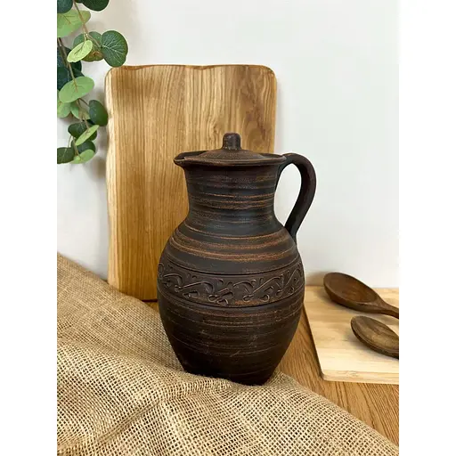 Глек 2.5 літра керамічний (глиняний) різьблений з ручкою декор