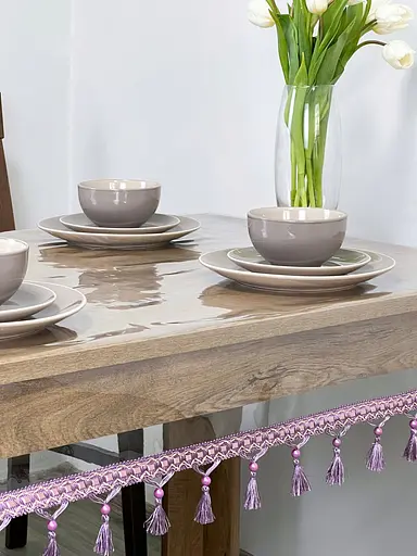 Скатерть силиконовая с фиолетовой бахромой 380х130 см - фото 3