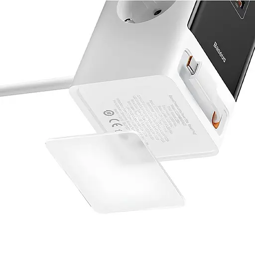 МЗП Baseus OS PowerCombo Digital PowerStrip+Retractable-C 65W (1USB-A/1C/2Socket) (1.5m) (PSLR000) Glacier White - фото 3