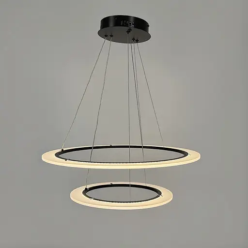 Современная черная люстра подвесная с двумя кольцами Ø 60+40 см | Ст. MJ305-600+400 BK | Line F - фото 2