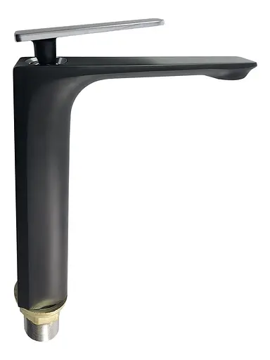 F1057-2(H57) Змішувач для умивальника високий литий гусак латунний корпус гайка Ø25 чорний/хром Frap 1/8 Чорний матовий - фото 1