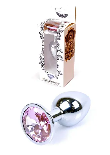 Металева анальна пробка з кристалом Boss Jewellery Silver Plug 7 см (рожевий)