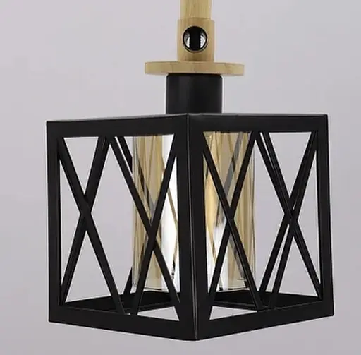 Підвісний світильник з елементами дерева та метала Line.F Колір плафона Янтарний - фото 5