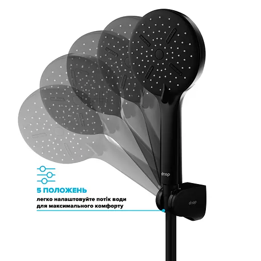 Душевой набор Drop MULTI120-3BL+SET (лейка для душа + шланг + крепление), черный - фото 8