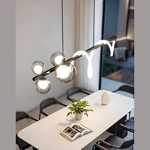 Видовжена чорна люстра з неоном і графітовими плафонами 120 см | Line F | Арт. MJ361-1200 BK - фото 8